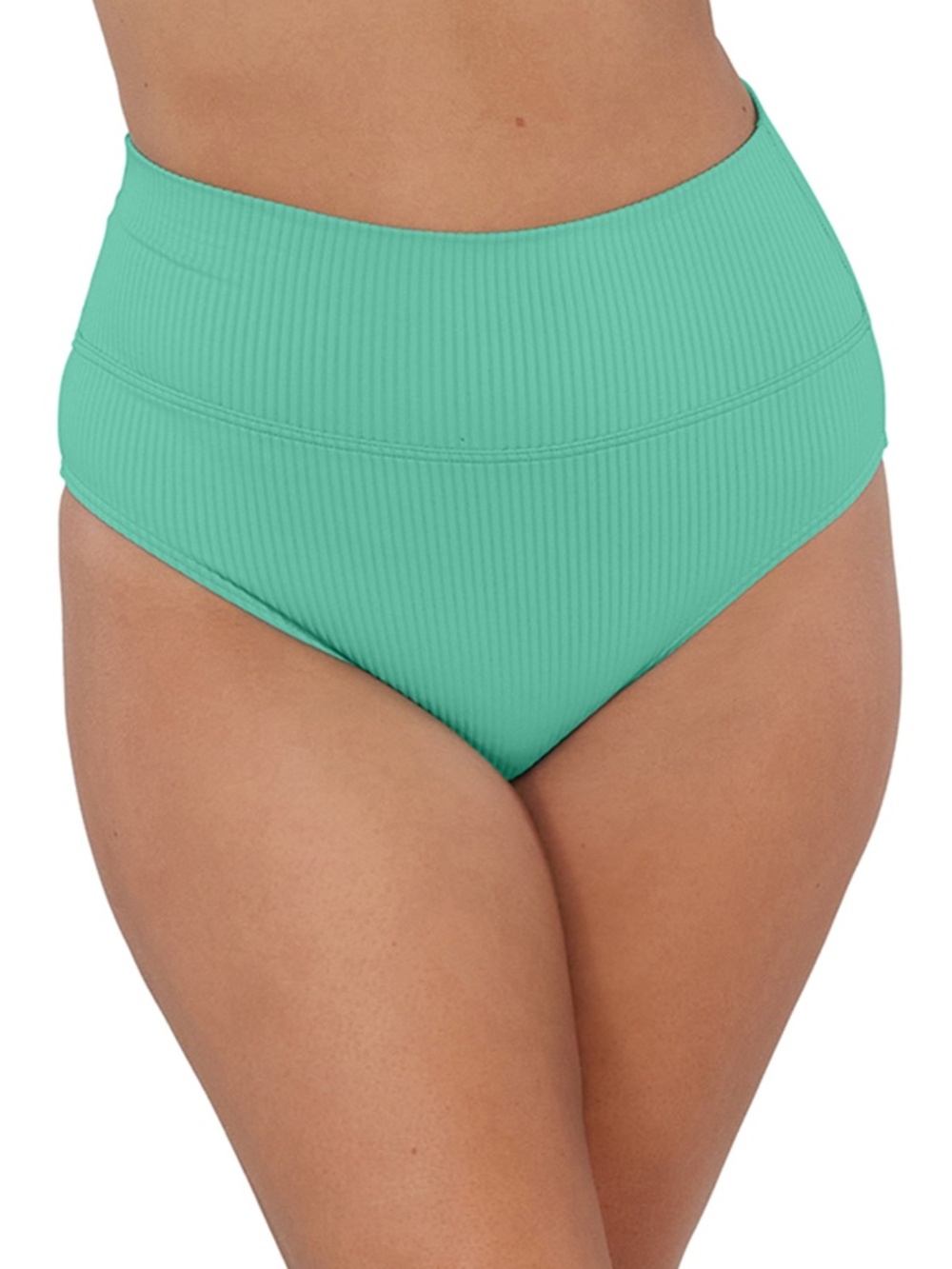 NEW Sunsets Hannah High Waist Fold-Over Swim Bottom 33B Aqua Mist Sandbar Rib